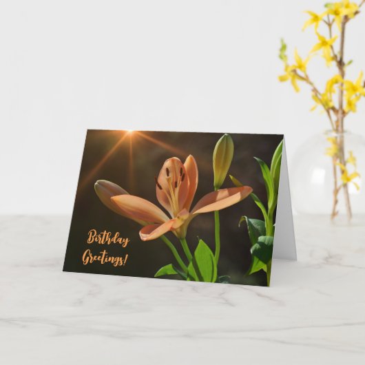 Oranje Lily Flower and Sunshine Birthday Art Card Kaart (Gele Bloem)