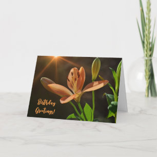 Oranje Lily Flower and Sunshine Birthday Art Card Kaart