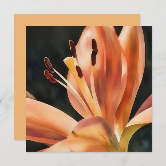 Oranje Lily Flower Art Flat Note Kaart (Voorkant / Achterkant)