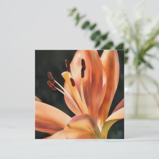 Oranje Lily Flower Art Flat Note Kaart (Staand voorkant)