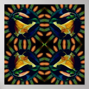 Oranje Lily Flower Mirror Floral Abstracte kunst Poster