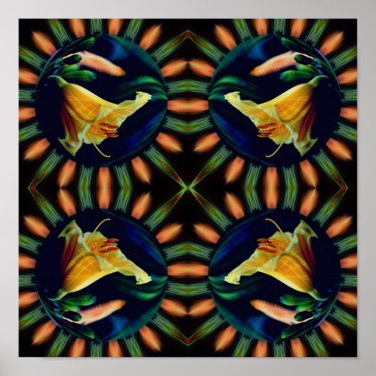 Oranje Lily Flower Mirror Floral Abstracte kunst Poster (Voorkant)