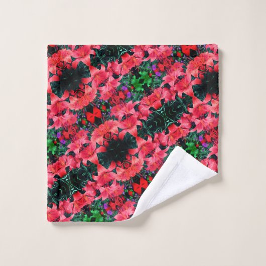 Oranje Lily Flowers Abstract Kunstpatroon Bad Handdoek (Wasdoekje)