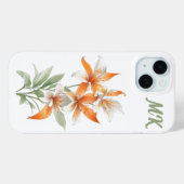 Oranje Lily Flowers Monogram Telefoon Case (Achterkant (horizontaal))