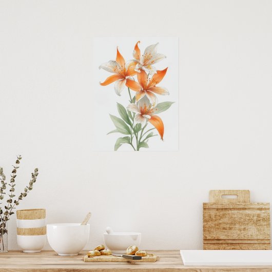 Oranje Lily Flowers Poster (Keuken)