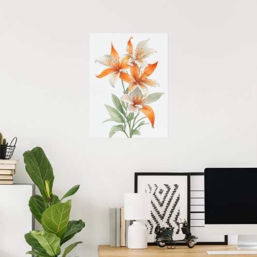 Oranje Lily Flowers Poster (Thuiskantoor)