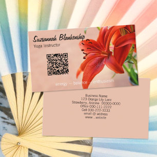 Oranje Lily Foto Aangepaste QR Code Yoga Instructe Visitekaartje