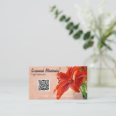 Oranje Lily Foto Aangepaste QR Code Yoga Instructe Visitekaartje (Staand voorkant)