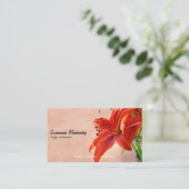 Oranje Lily Foto Yoga Instructor QR Code Aangepast Visitekaartje (Staand voorkant)