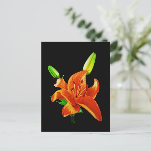 Oranje Lily op zwart Briefkaart (Staand voorkant)