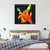 Oranje Lily op zwart Canvas Afdruk (Insitu (Slaapkamer))