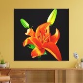 Oranje Lily op zwart Canvas Afdruk (Insitu (Woonkamer))