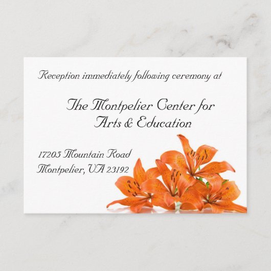 Oranje Lily Reception Card Informatiekaartje (Voorkant)