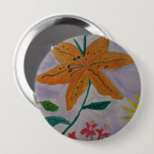Oranje Lily Ronde Button 4,0 Cm (Voorkant /achterkant)