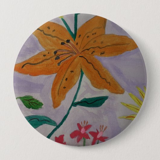 Oranje Lily Ronde Button 4,0 Cm (Voorkant)