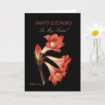 Oranje Lily Sister Birthday Kaart<br><div class="desc">Je hebt de mooiste wenskaarten van Zazzle tegengekomen. Een opvallend afbeelding van een kleurrijke bloem op een zwarte achtergrond, met voor een gelegenheid passende groeten. Niet alleen is de voorkant mooi, de achterkant heeft ook een afbeelding van de voorste bloem. Wanneer de ontvanger wordt gebeëindigd, lijst deze schoonheid in 5x7...</div>