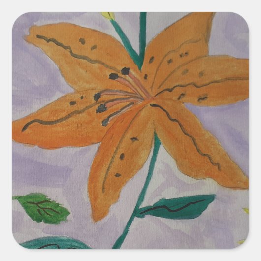 Oranje Lily Vierkante Sticker (Voorkant)