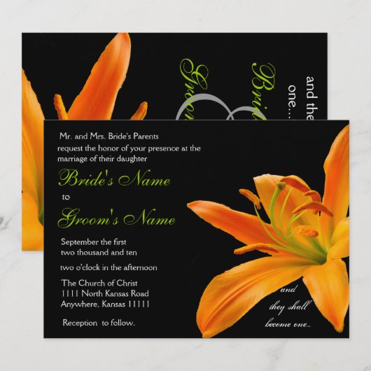 Oranje lily Wedding Kaart (Voorkant / Achterkant)