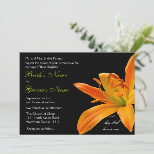Oranje lily Wedding Kaart (Staand voorkant)