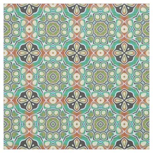 Oranje Lime Green Turquoise Bali Batik Pattern Stof (Swatch)