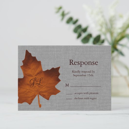 Oranje Linen Monogrammed RSVP (Staand voorkant)