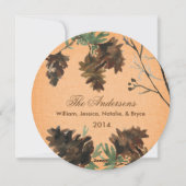 Oranje Linen Pine Cones kerstWenskaart Feestdagenkaart (Achterkant)