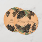 Oranje Linen Pine Cones kerstWenskaart Feestdagenkaart (Voorkant / Achterkant)