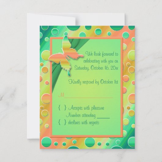 Oranje Linggroene Polka Dot RSVP-kaart Kaart (Voorkant)