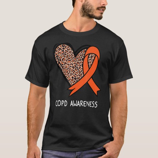 Oranje lint voor COPD-bewustzijn met Luipaard Hart T-shirt (Voorkant)