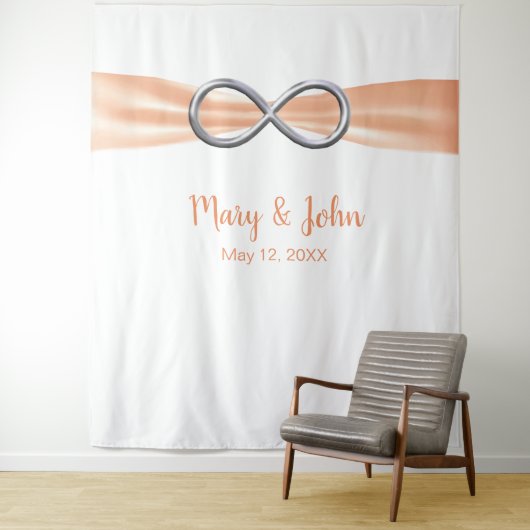 Oranje lint zilver oneindig trouwdecoratie achterg wandkleed (In situ)
