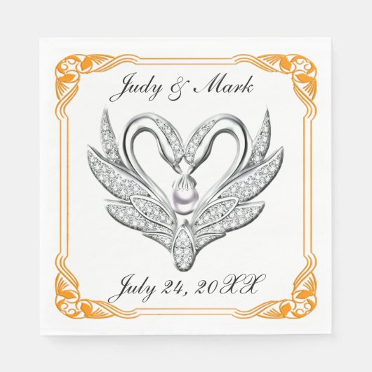 Oranje lint, zilveren zwanenpapier, servetten (Voorkant)