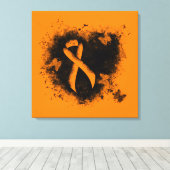 Oranje lintgegraven hart canvas afdruk (Insitu (Houten vloer))