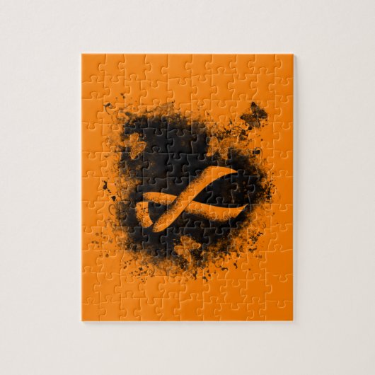 Oranje lintgegraven hart legpuzzel (Verticaal)