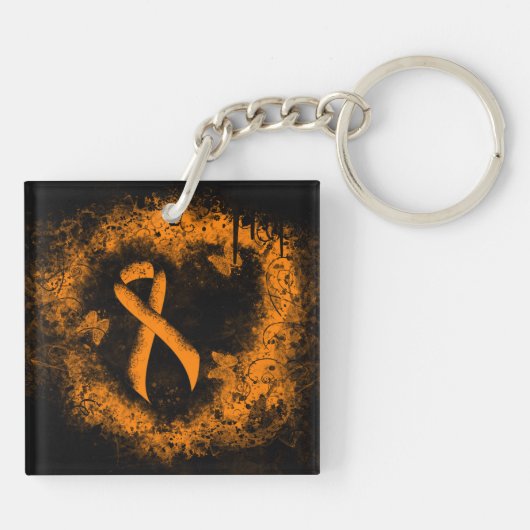 Oranje lintgegraven hart sleutelhanger (Achterkant)