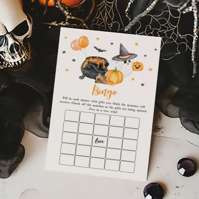 Oranje Little Boo Ghost Baby shower Bingo spel (Ghost Halloween Baby Shower Bingo Game)