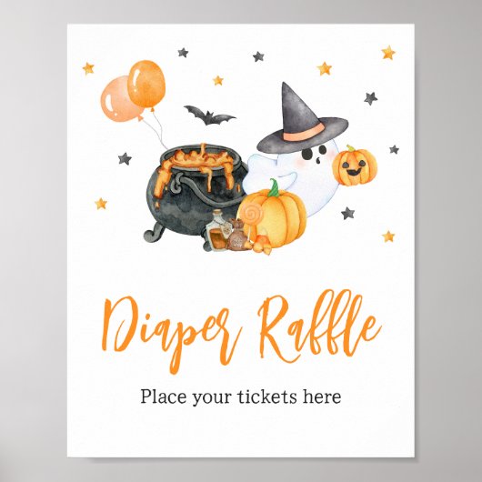 Oranje Little Boo Ghost Baby shower Luier Raffle Poster (Voorkant)