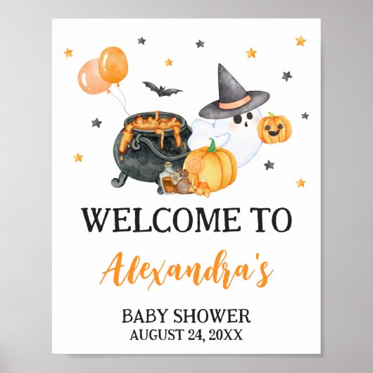 Oranje Little Boo Ghost Baby shower Welkom Poster (Voorkant)