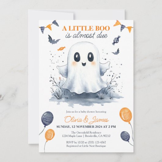 Oranje Little Boo Waterverf Halloween Baby shower Kaart (Voorkant)