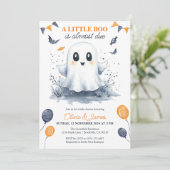 Oranje Little Boo Waterverf Halloween Baby shower Kaart (Staand voorkant)