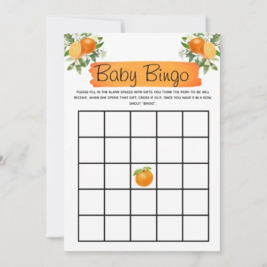 Oranje Little Cutie Baby shower Bingo Kaart (Voorkant)