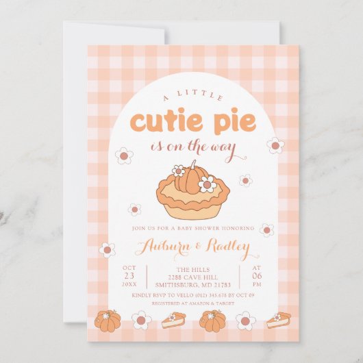 Oranje Little Cutie Pie Baby shower Uitnodiging (Voorkant)