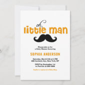 Oranje Little Man Mustache Baby shower Invitation Kaart (Voorkant)
