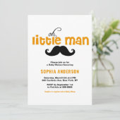 Oranje Little Man Mustache Baby shower Invitation Kaart (Staand voorkant)