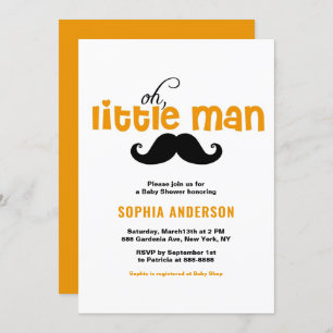 Oranje Little Man Mustache Baby shower Invitation Kaart