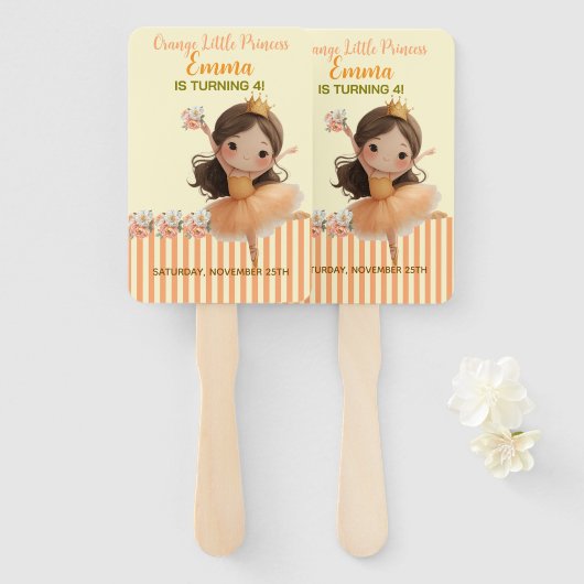 Oranje Little Princess Ball Set van Fans Handwaaier (Voorkant en achterkant)