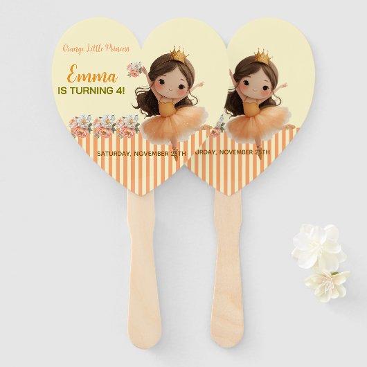 Oranje Little Princess Ball Set van Fans Handwaaier (Voorkant en achterkant)