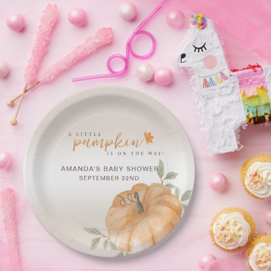 Oranje Little Pumpkin Autumn Herfst Baby shower Papieren Bordje (Feest)