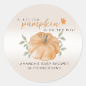 Oranje Little Pumpkin Autumn Herfst Baby shower Ronde Sticker (Voorkant)
