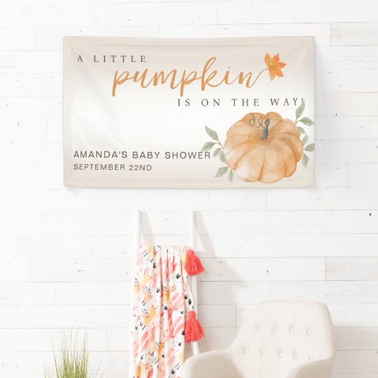 Oranje Little Pumpkin Autumn Herfst Baby shower Spandoek (Insitu)
