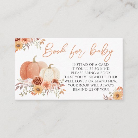 Oranje Little Pumpkin bloemenboek voor baby shower Informatiekaartje (Voorkant)